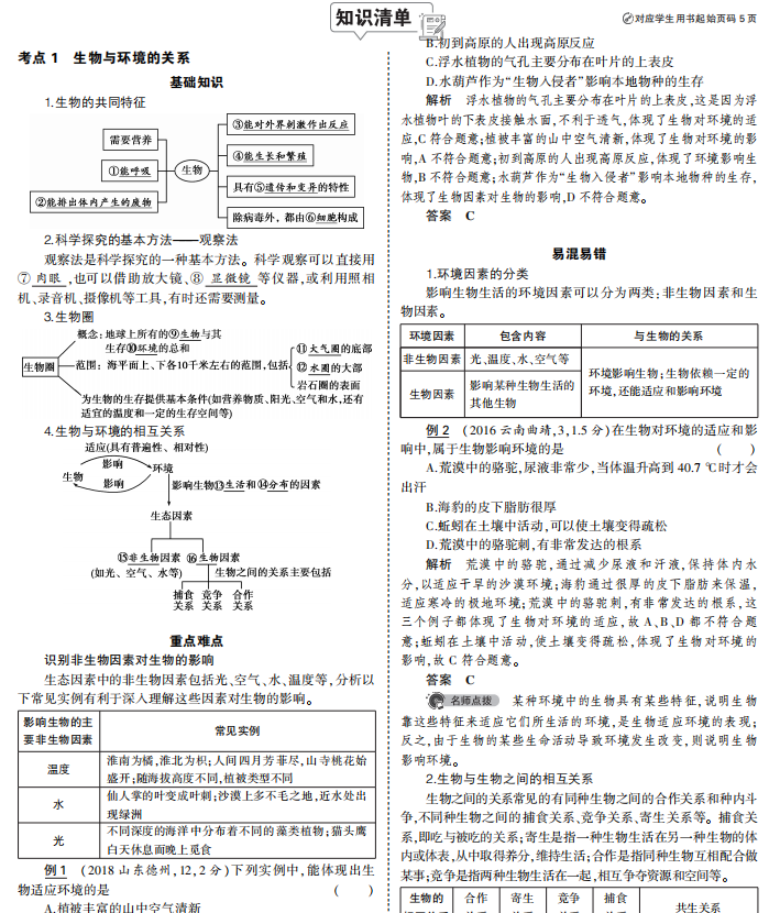 中考生物总复习专题知识要点pdf电子文件