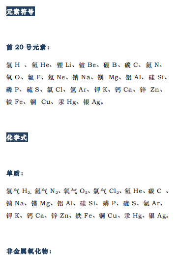 初中化学元素符号和化学式汇总电子版